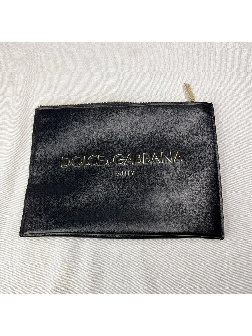 Dolce & Gabbana Black Pouch - Raised Lettering - Cosmetic Makeup Gold Logo Bag